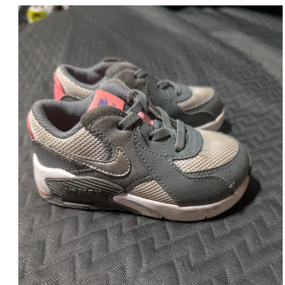 Nike Air Max 90‎ Toddler Sneakers Gray Pink Casual Athletic Shoes SZ 7 - Picture 2 of 5